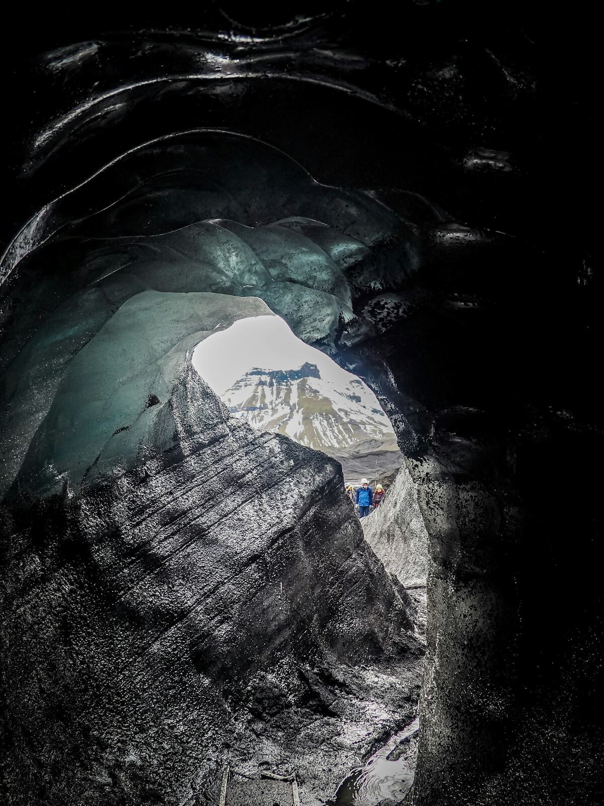 Looking out of a cave opening